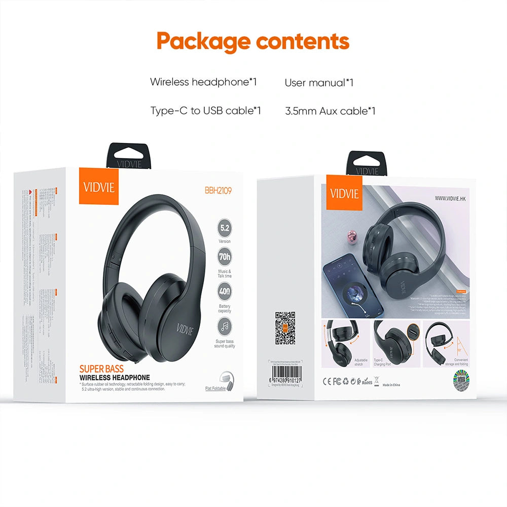 VIDVIE Bluetooth Foldable Bass Headphones