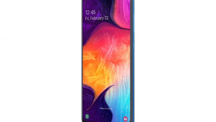Samsung Galaxy A50 blue perspective view